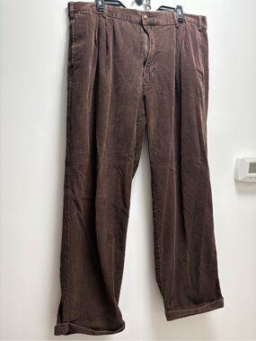 Gant Vintage Men’s Dark Brown Corduroy Pleated Trousers 100% Cotton Work Pant